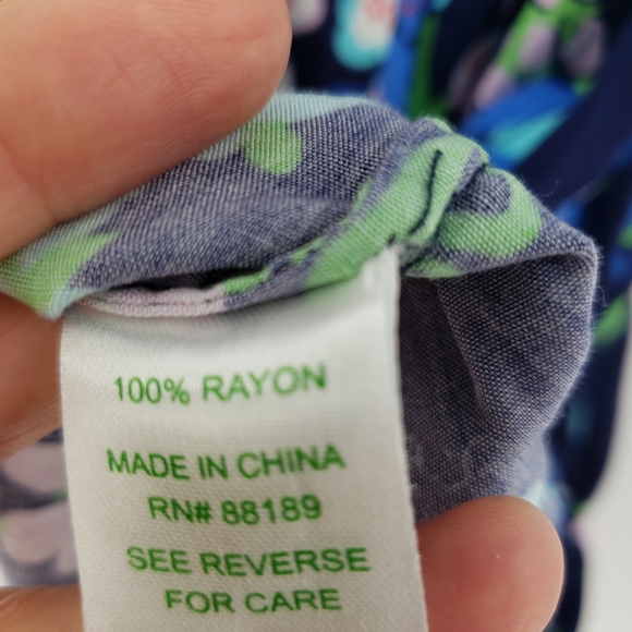 Lilly Pulitzer Size XS Blue Floral Dress with Belt 100% Rayon Ruffled Sleeve - Picture 9 of 10